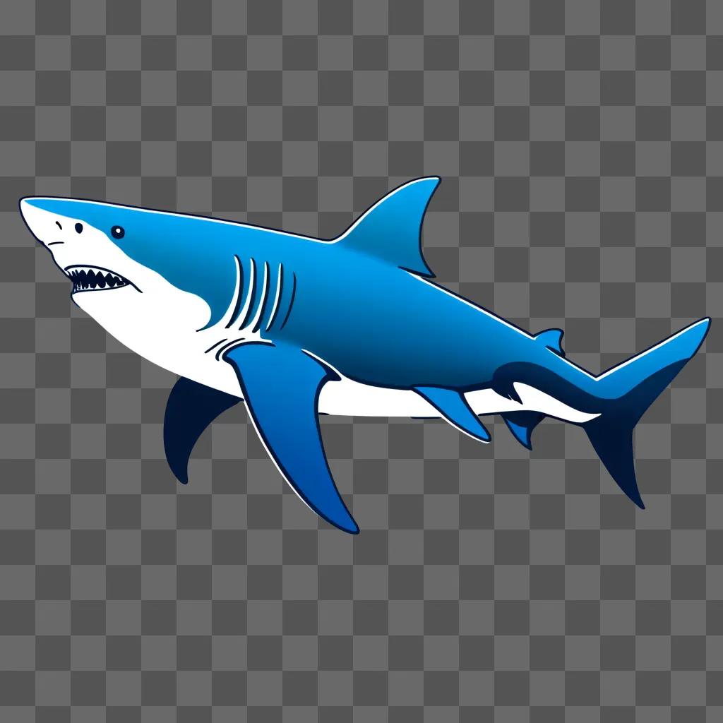 simple shark drawing in a blue background