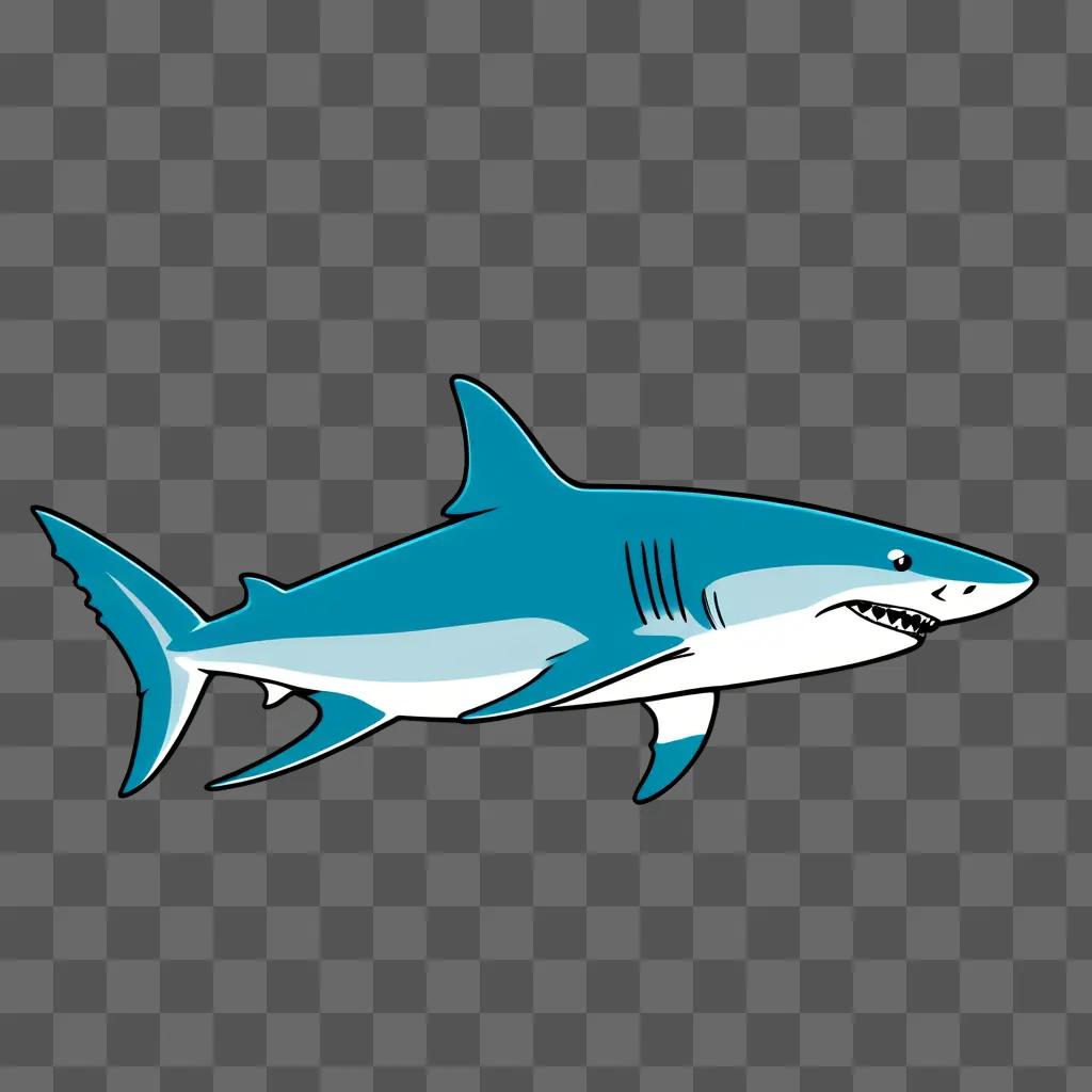 simple shark drawing in shades of blue