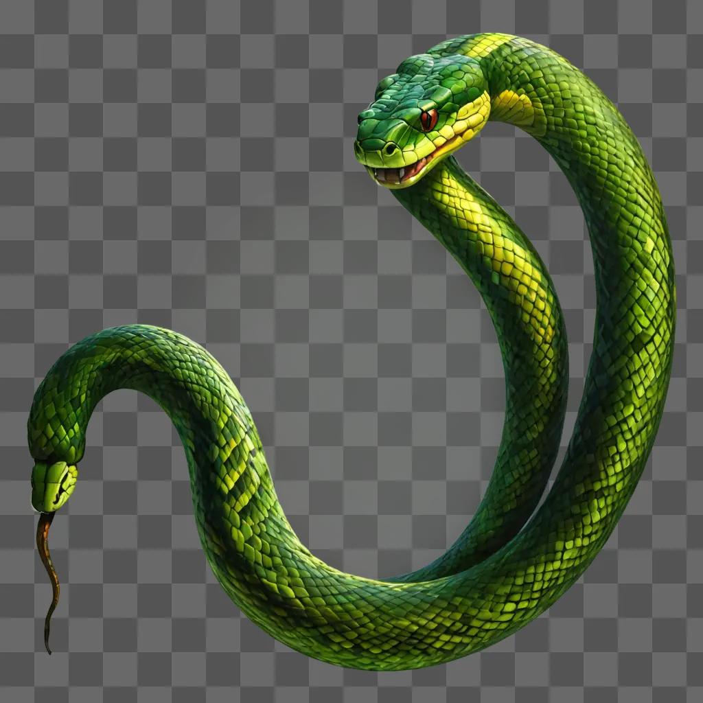 simple snake drawing A snake with red eyes and yellow mouth wraps around a green background