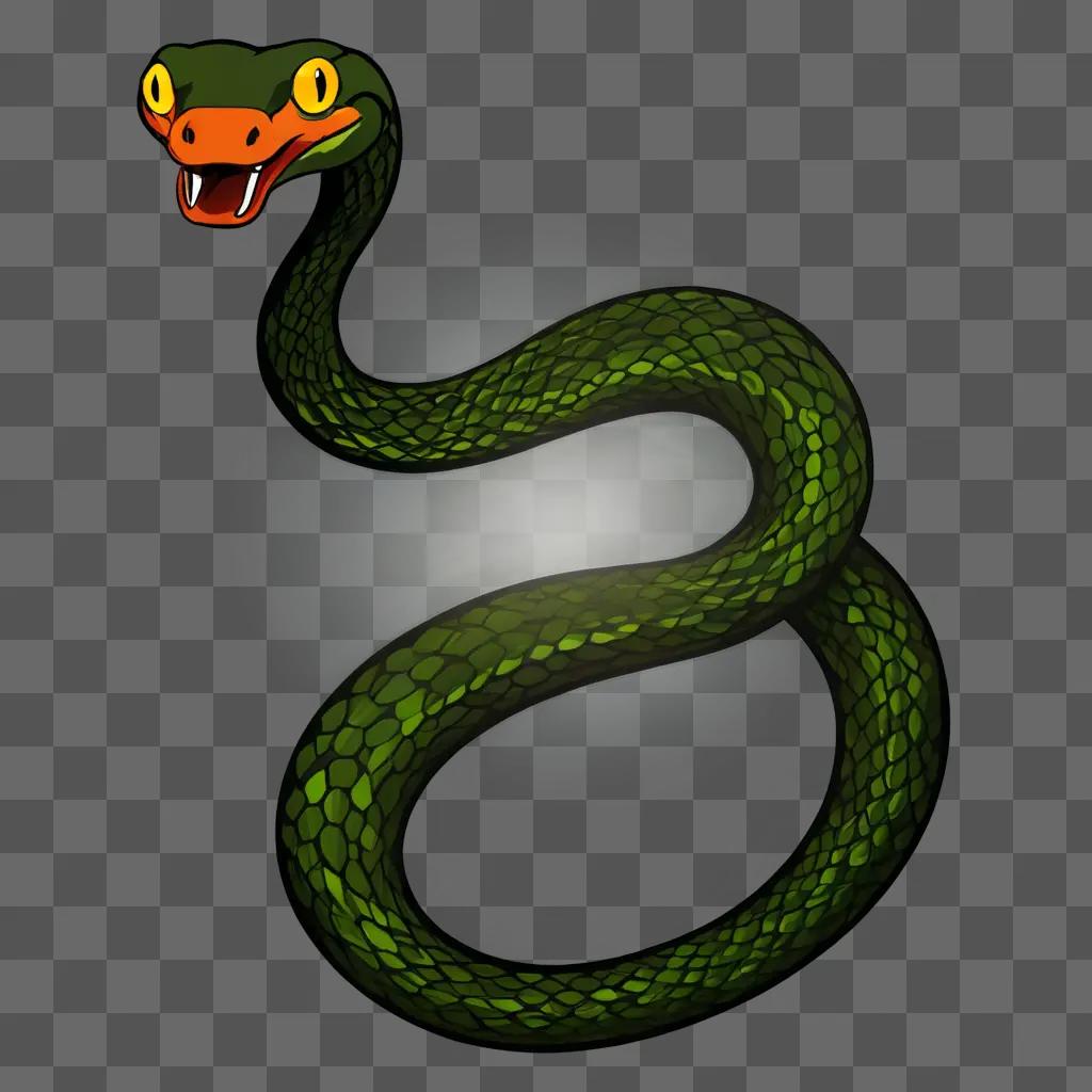 simple snake drawing Green snake with yellow mouth on dark background