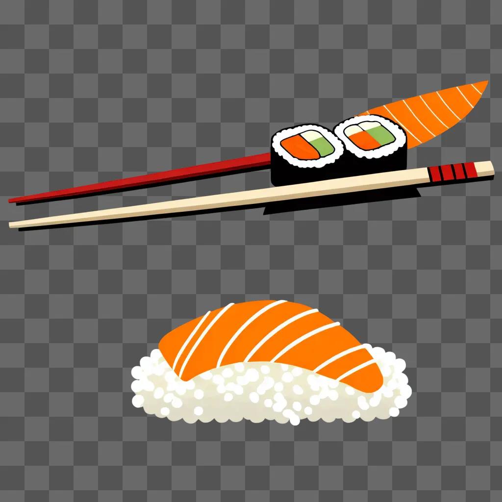 simple sushi drawing with chopsticks and a sushi roll