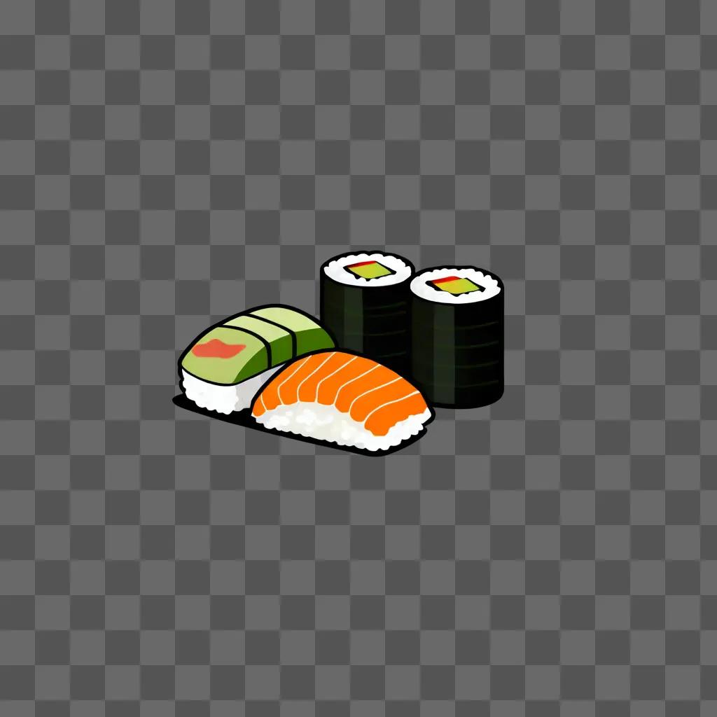 simple sushi drawing with three rolls and three rolls of sushi