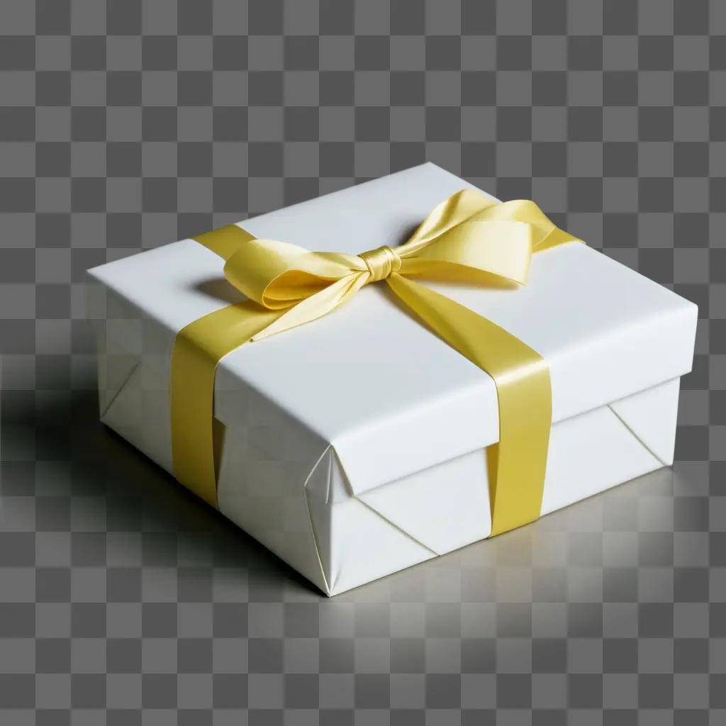 simple white gift box with yellow ribbon