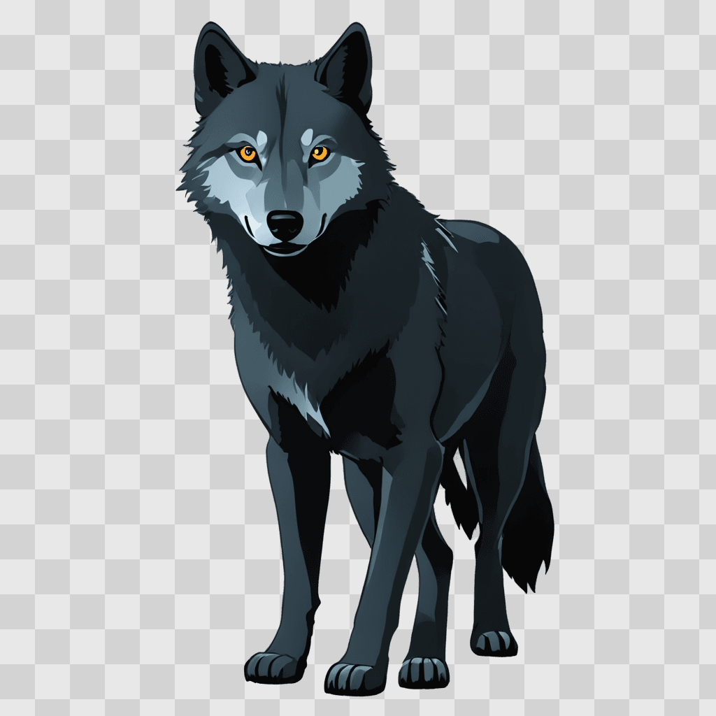 simple wolf drawing A black wolf standing on a dark background