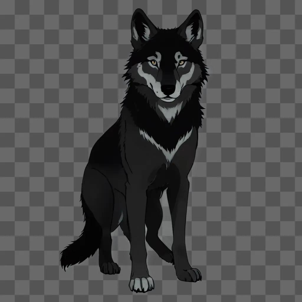 simple wolf drawing A black wolf with glowing eyes is standing on its hind legs