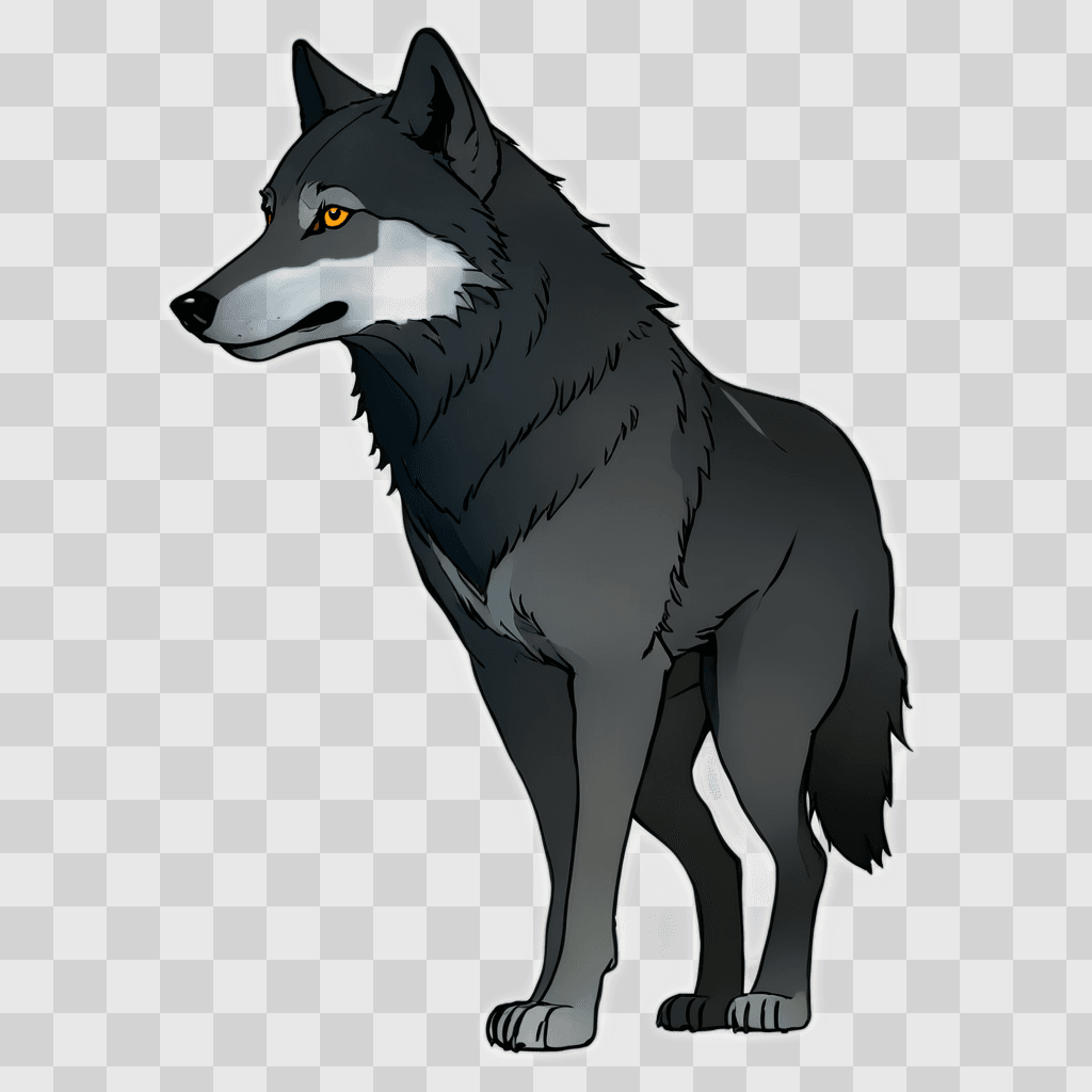 simple wolf drawing A grey wolf stands alone against a dark background