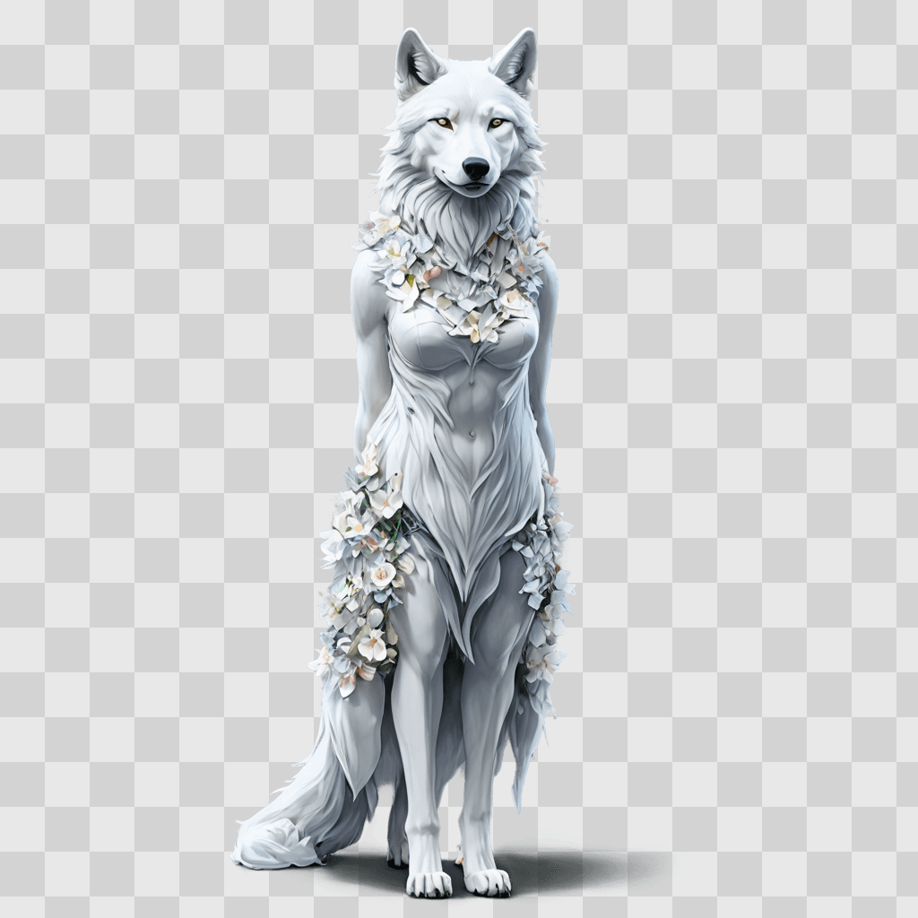 simple wolf drawing A white wolf dressed in flowers