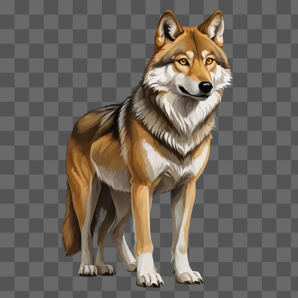 simple wolf drawing A wolf is standing in a brown background