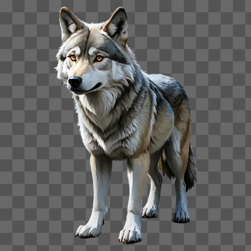 simple wolf drawing A wolf standing in front of a gray background