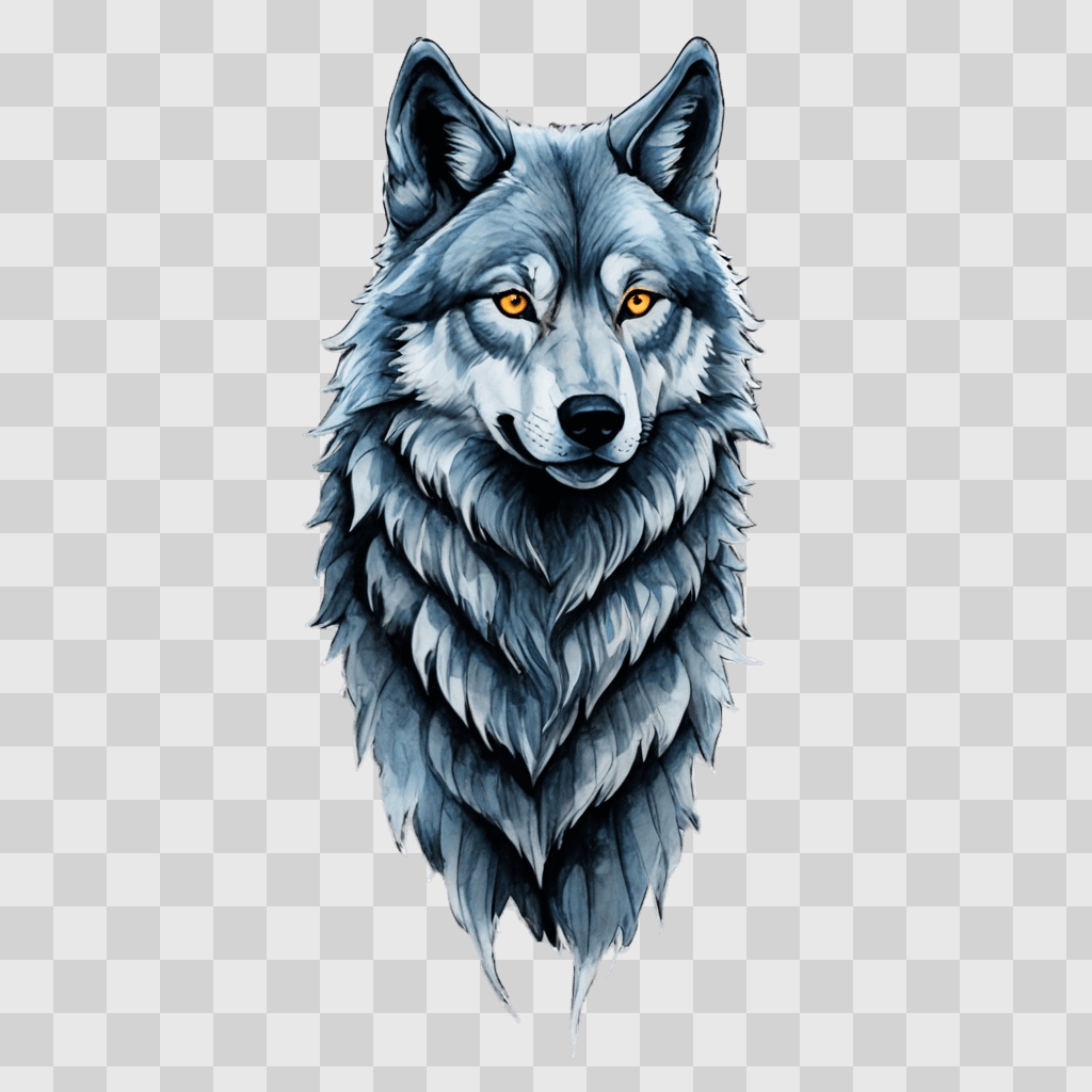 simple wolf drawing A wolf with glowing eyes on a blue background