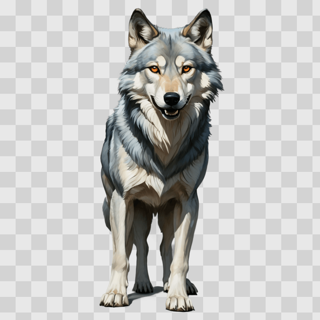 simple wolf drawing A wolf with orange eyes and gray fur