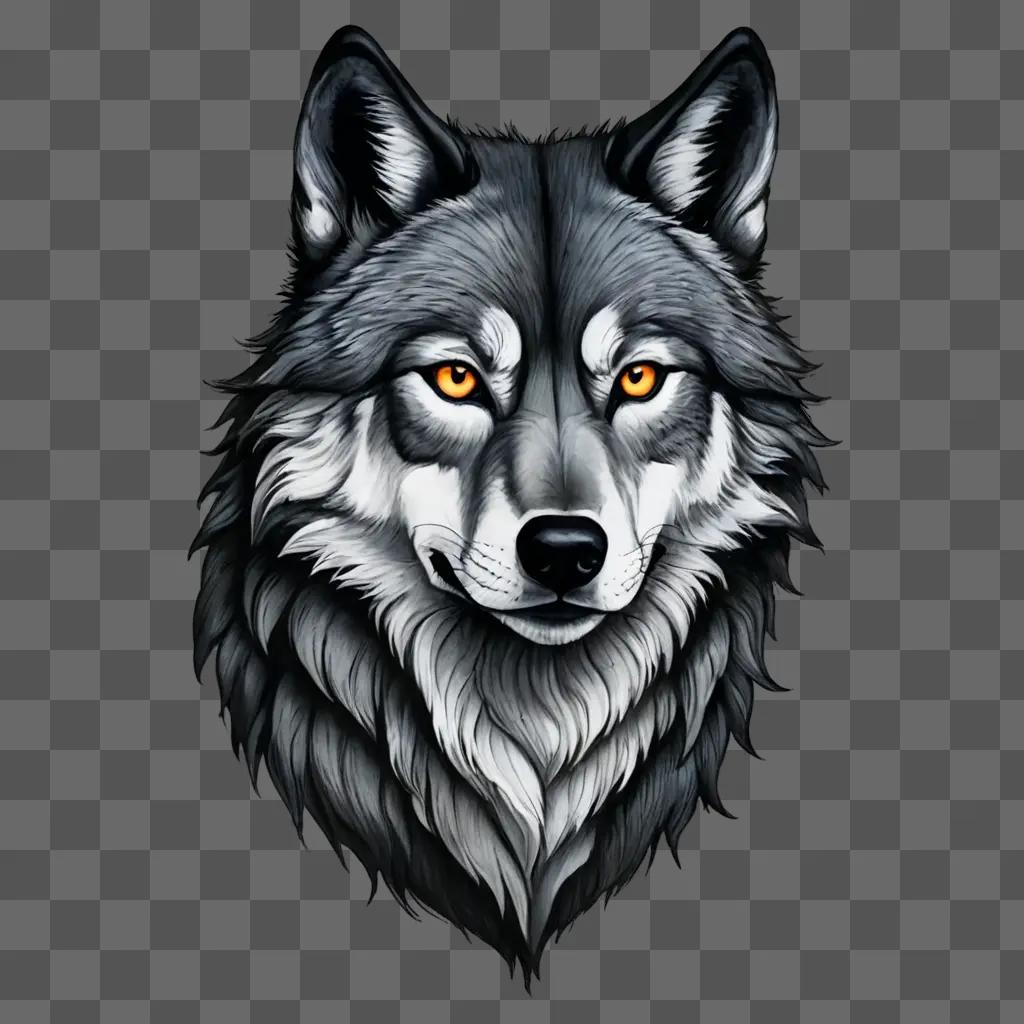 simple wolf drawing A wolf with yellow eyes and grey fur