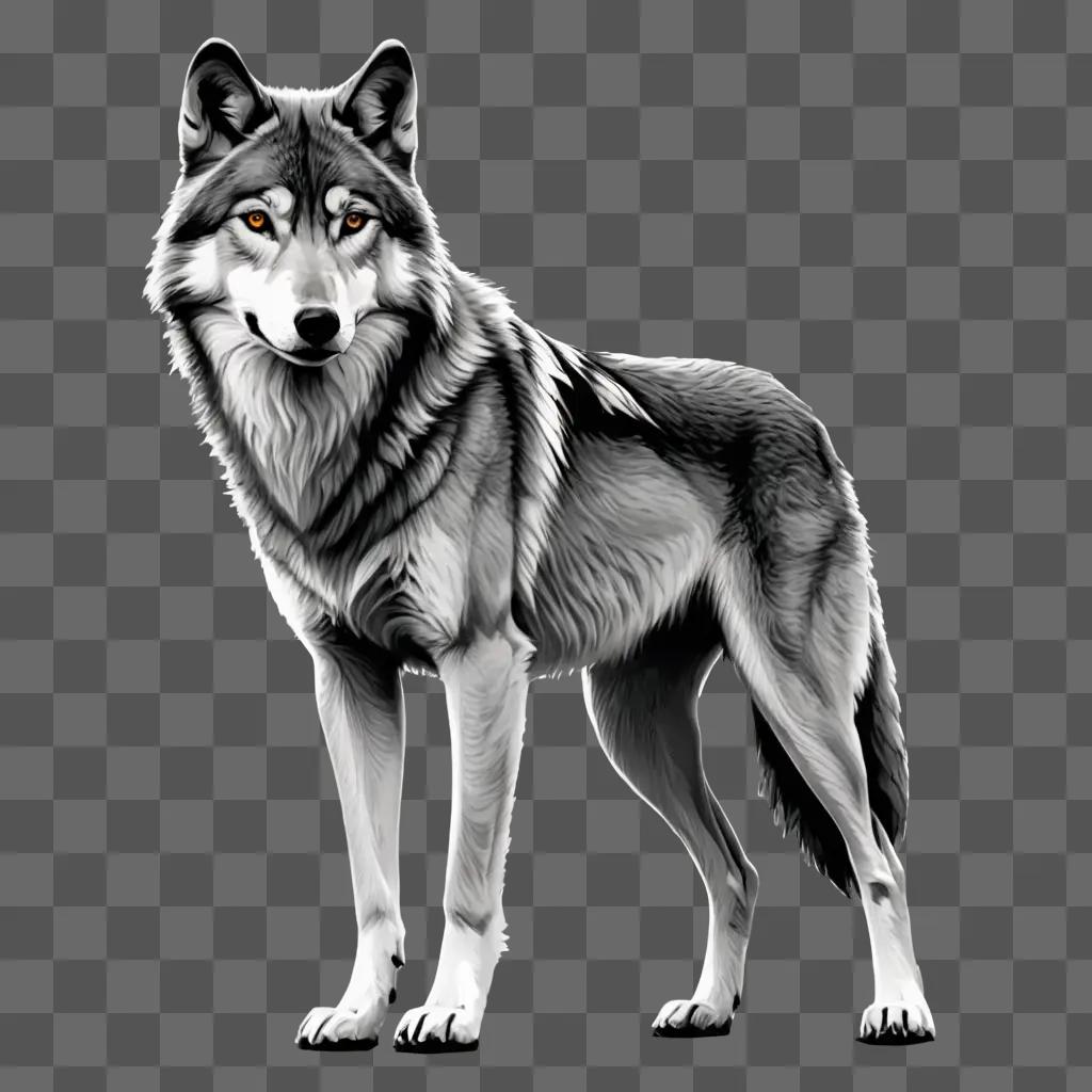 simple wolf drawing Gray wolf with glowing eyes on a gray background