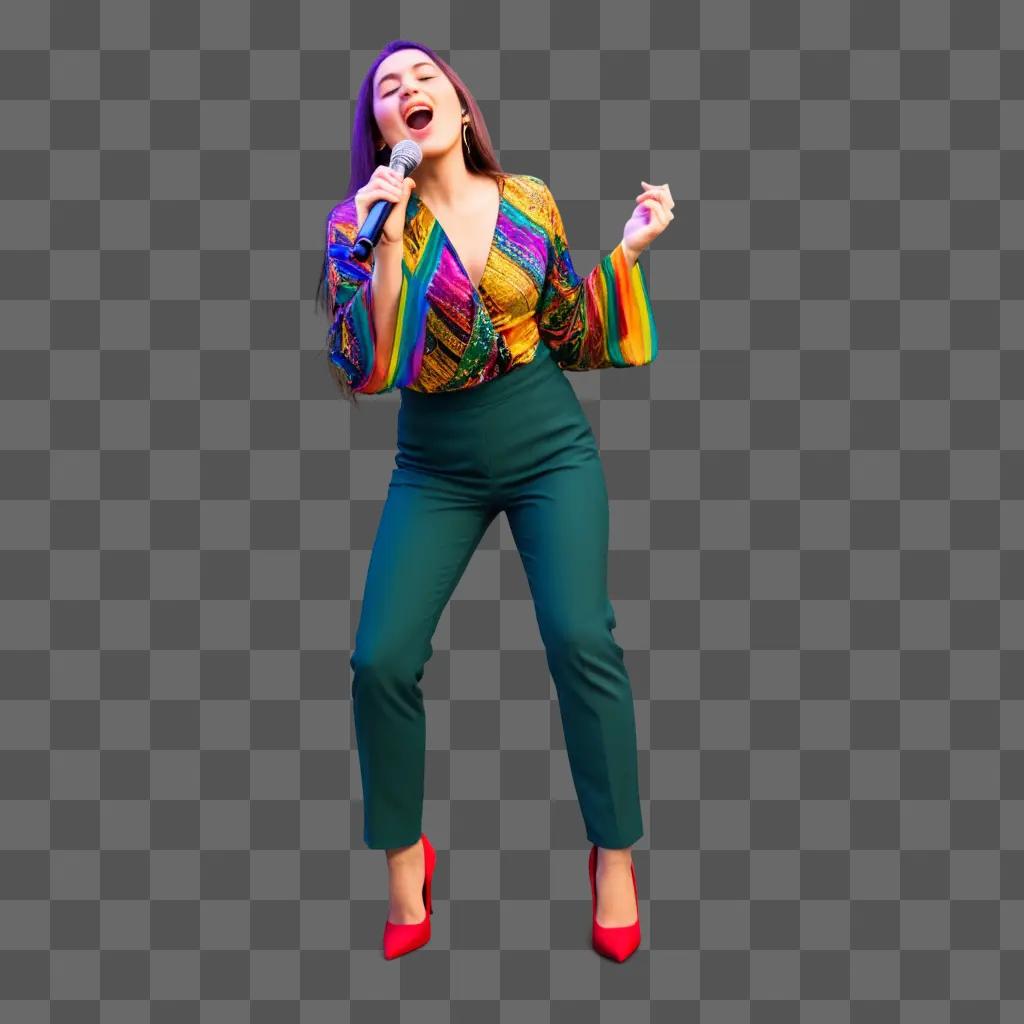 singer is performing in a colorful outfit