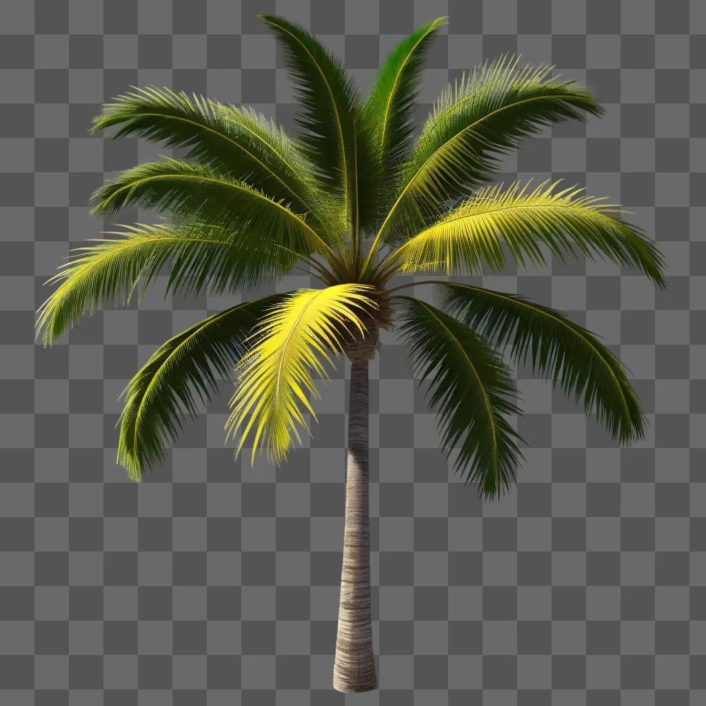 single palm tree stands against a dark green background