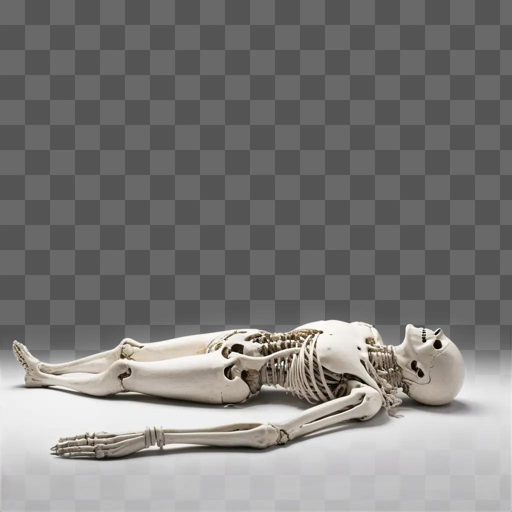 skeleton lying on the floor with its eyes open