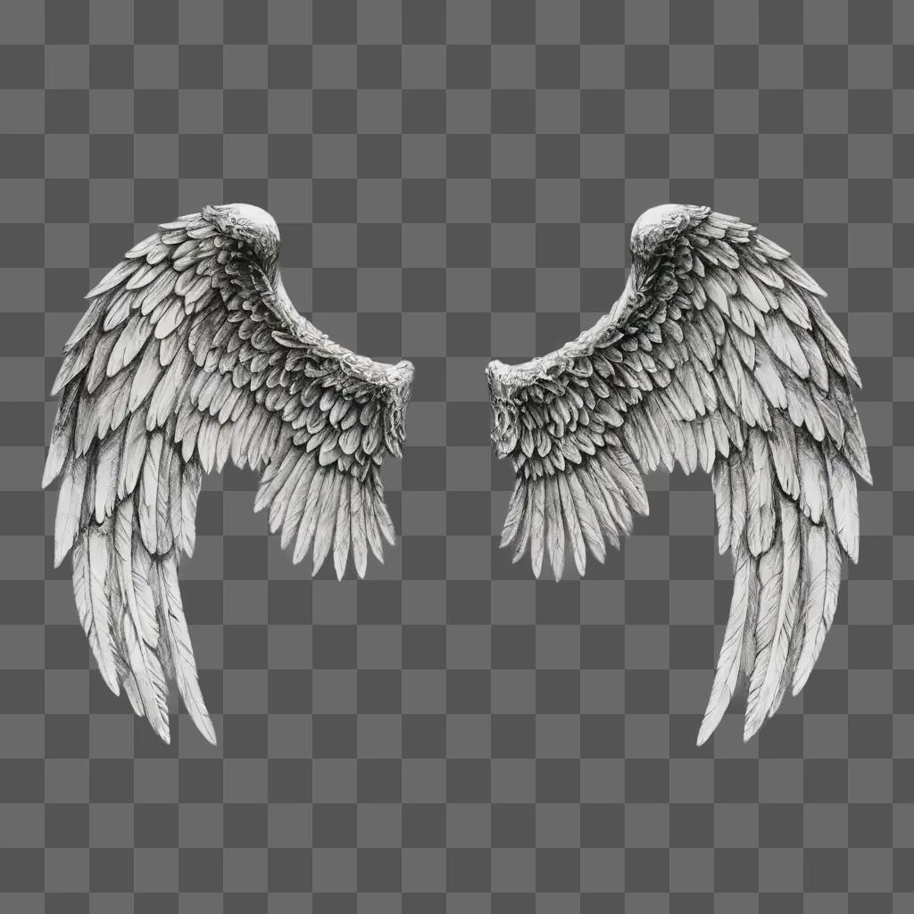 sketch angel wings drawing Two angelic wings against a gray background