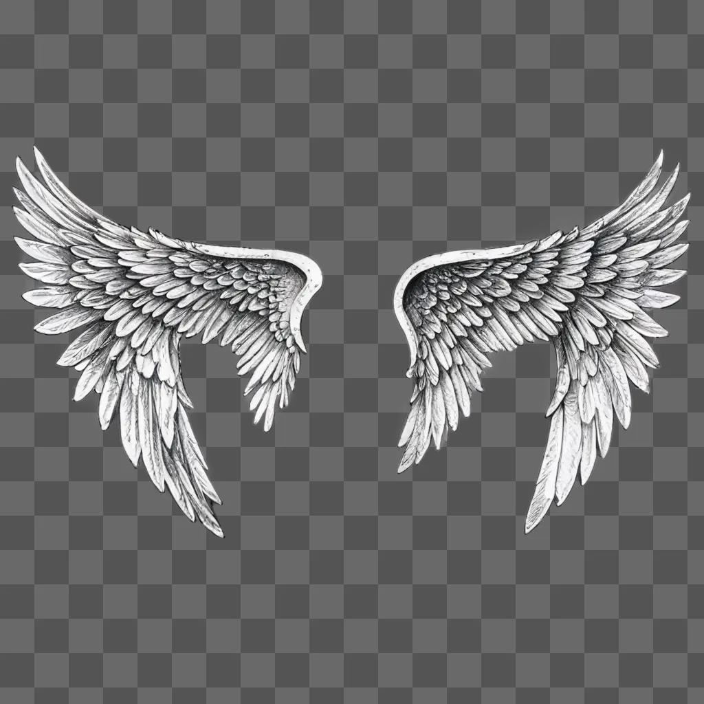 sketch angel wings drawing Two winged figures against a gray background