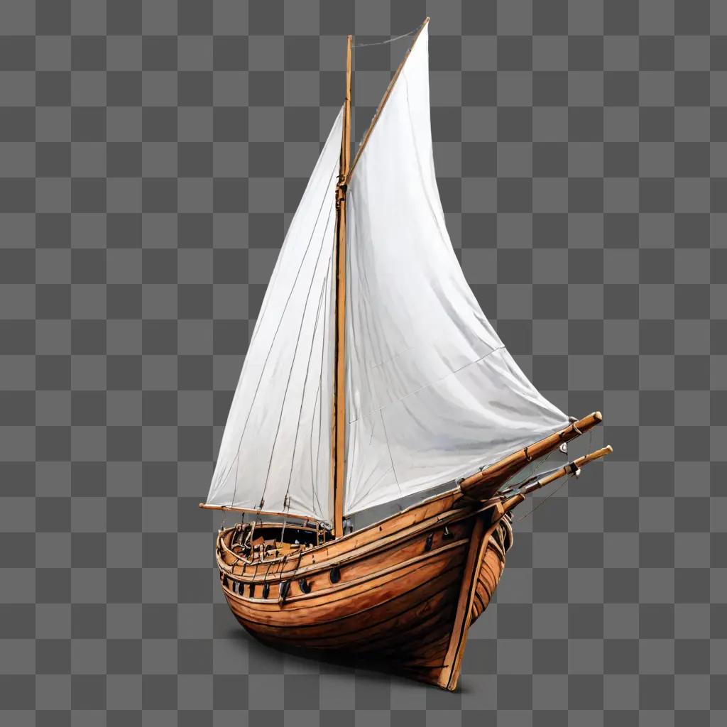 スケッチボートの描画灰色の背景に白い帆を持つヨット