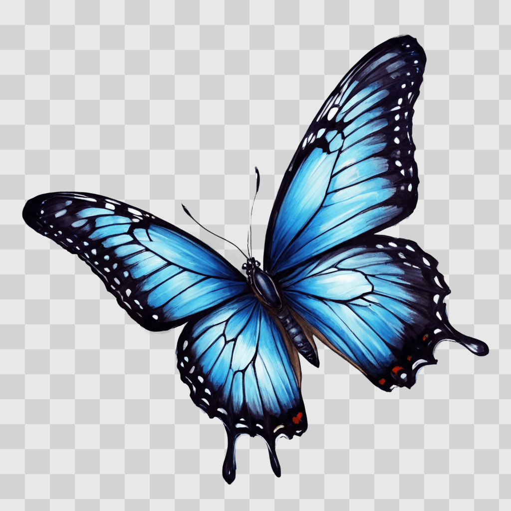 sketch butterfly drawing A blue butterfly with black spots on its wings