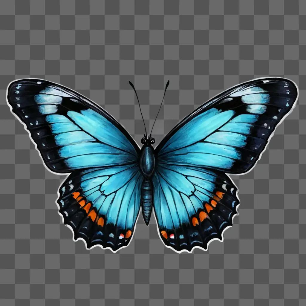 sketch butterfly drawing A blue butterfly with orange and black spots