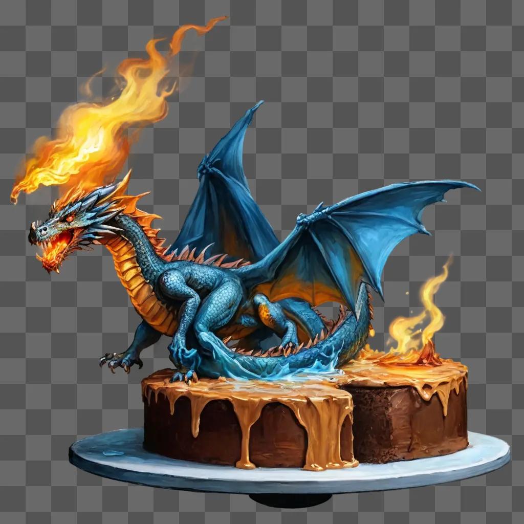 sketch cake drawing A dragon cake with a fire on top