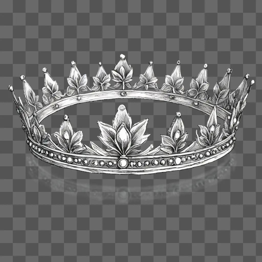 sketch crown drawing A silver crown with leaves and pearls