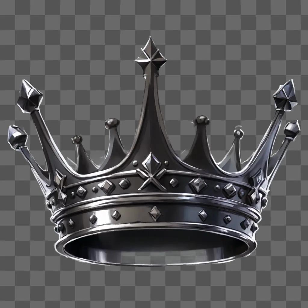 sketch crown drawing Silver crown with diamonds on a grey background