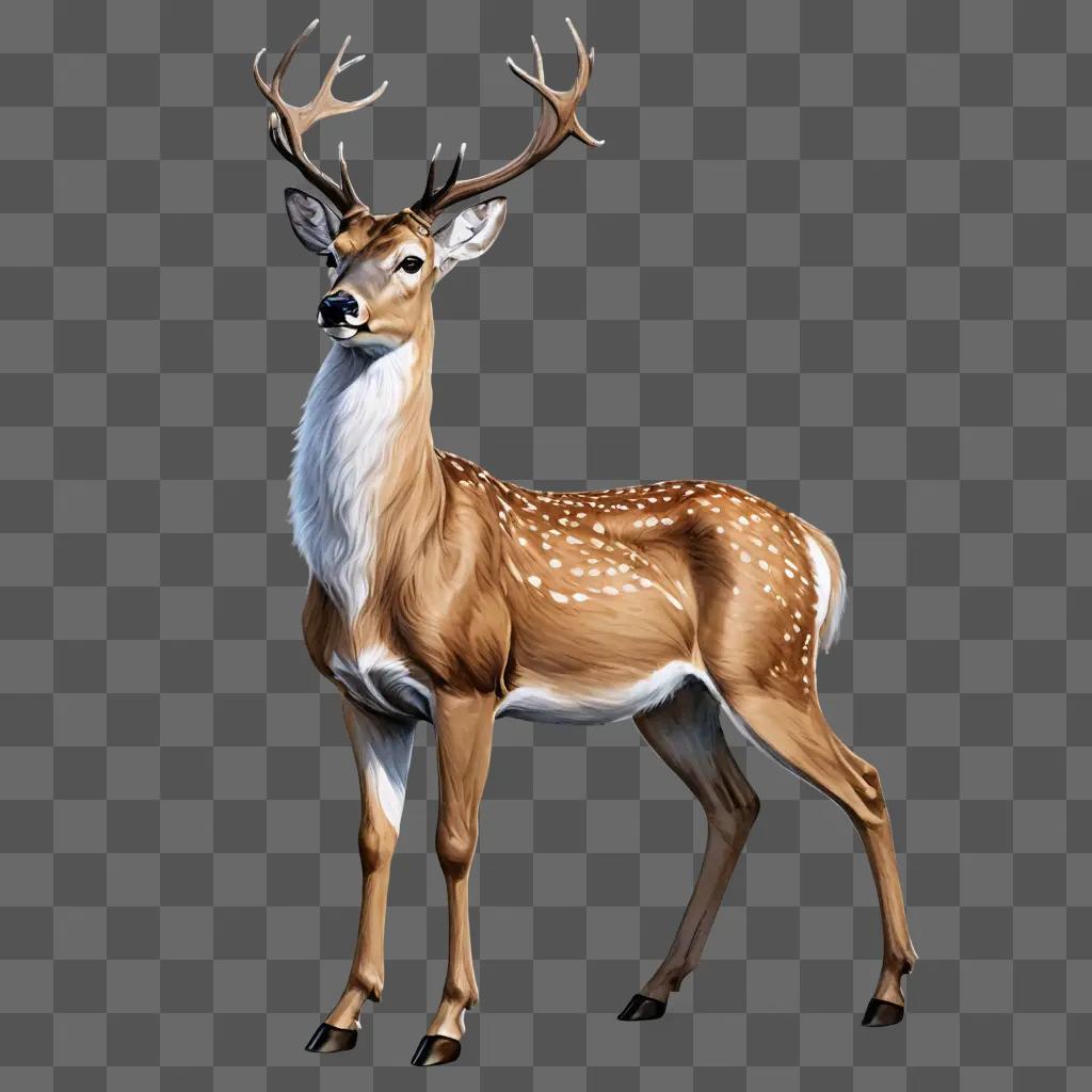 sketch deer drawing A deer with white spots and antlers stands in front of a brown background