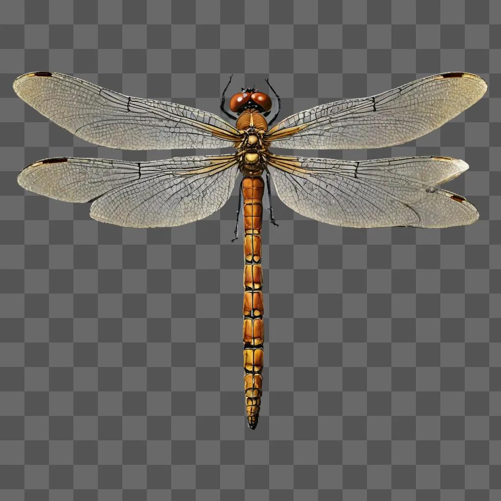 sketch dragonfly drawing A dragonfly with a long tail and orange wings