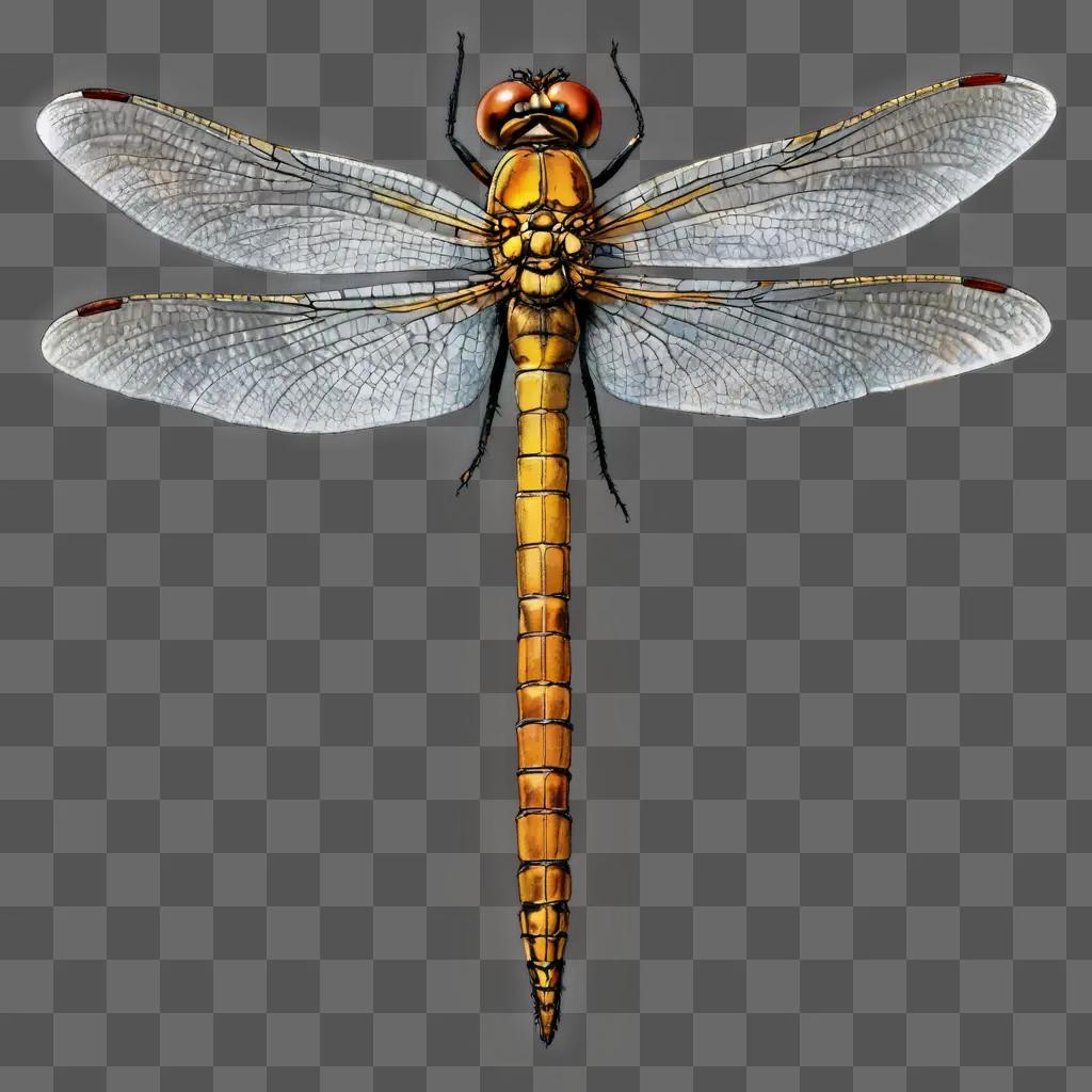 sketch dragonfly drawing An orange and black dragonfly with wings spread