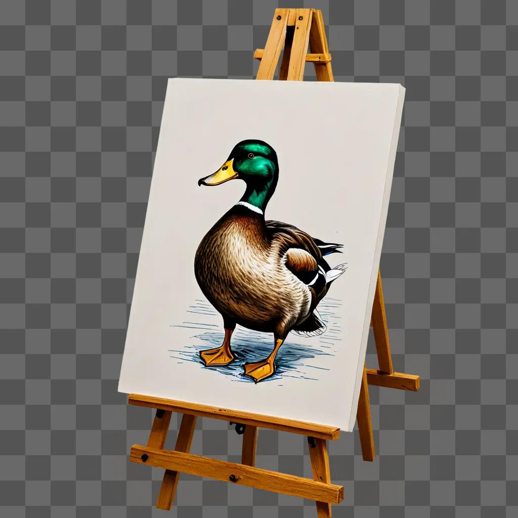 sketch duck drawing A duck on a wooden easel on a white canvas