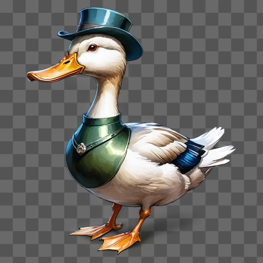 sketch duck drawing A duck wearing a top hat and green vest