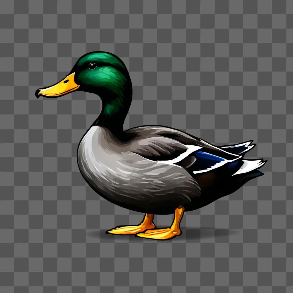 sketch duck drawing A duck with a green head and yellow beak