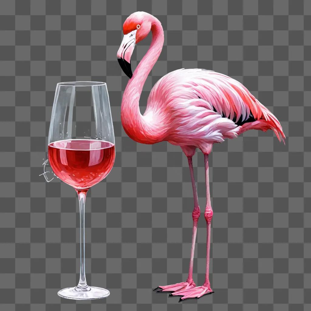 sketch flamingos drawing A flamingo drinking wine next to a glass