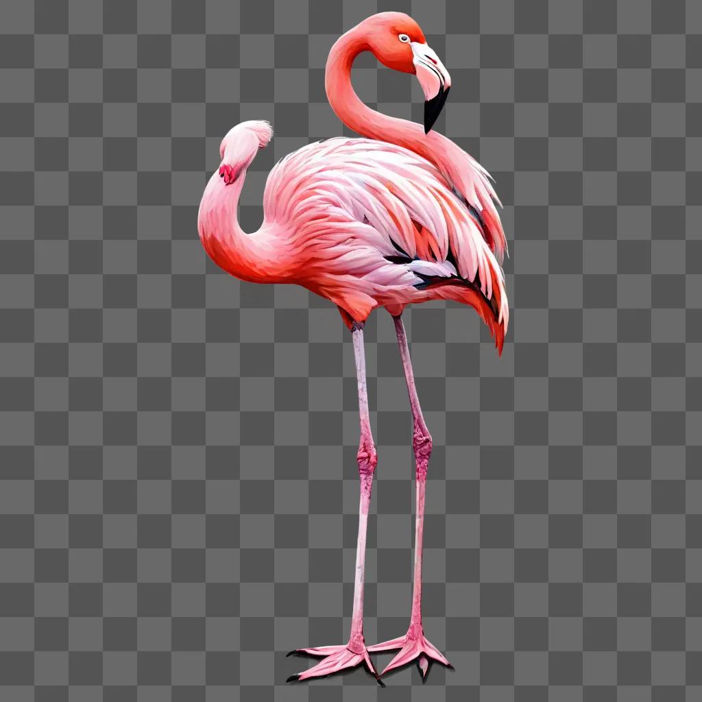 sketch flamingos drawing A pink flamingo stands in front of a pink background