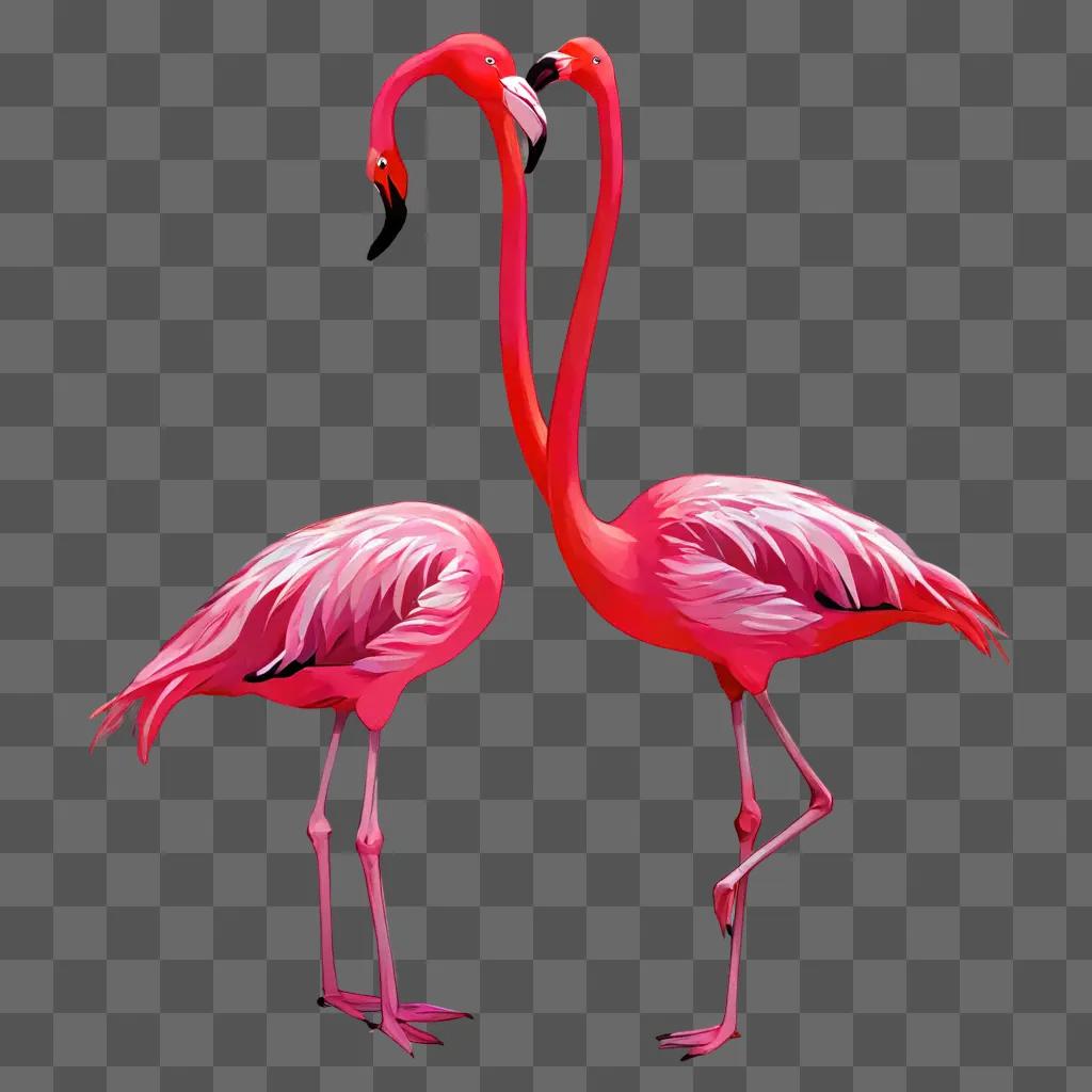 sketch flamingos drawing Two flamingos standing side by side on a pink background