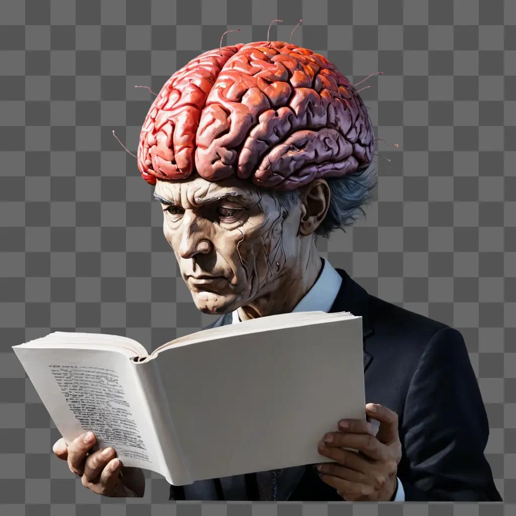 sketch gift drawing A man with a brain on his head reads a book