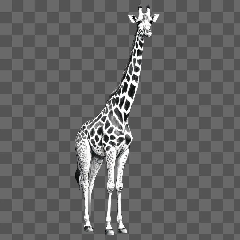 sketch giraffe drawing A large giraffe standing in the grass