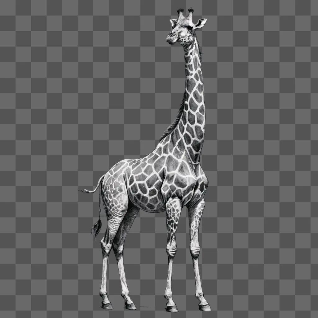 sketch giraffe drawing A large giraffe stands against a gray background