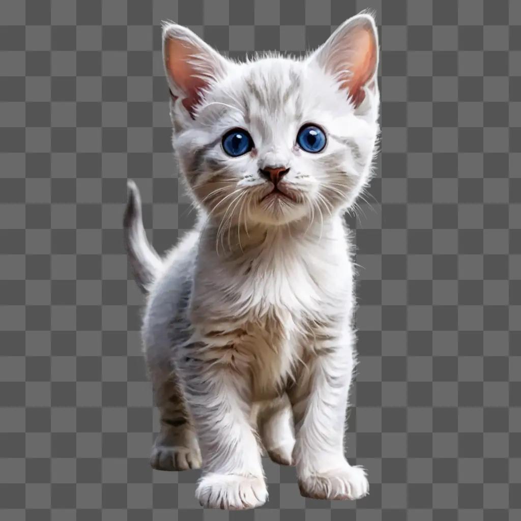 sketch kitten drawing A white kitten with blue eyes and a pink nose