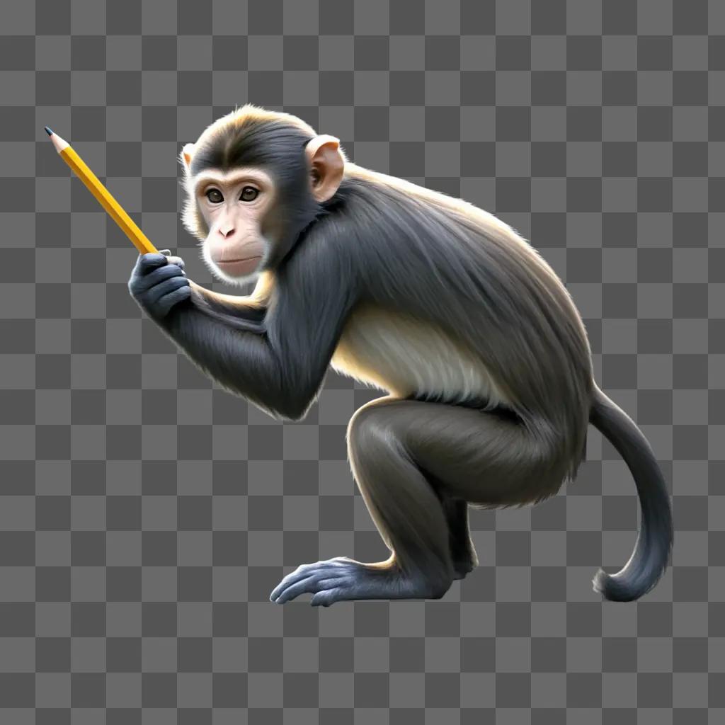 sketch monkey holding a pencil