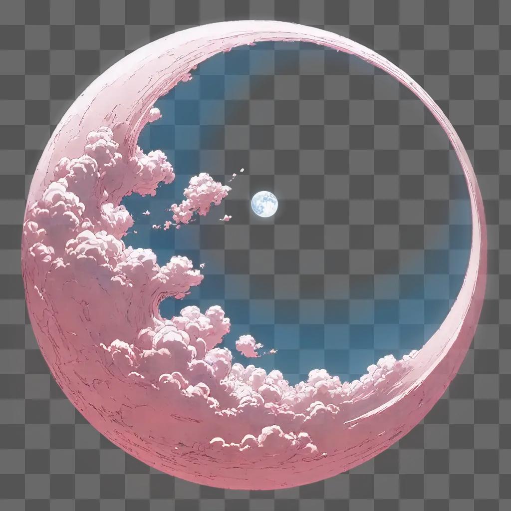 sketch moon drawing A pink moon in the sky with clouds