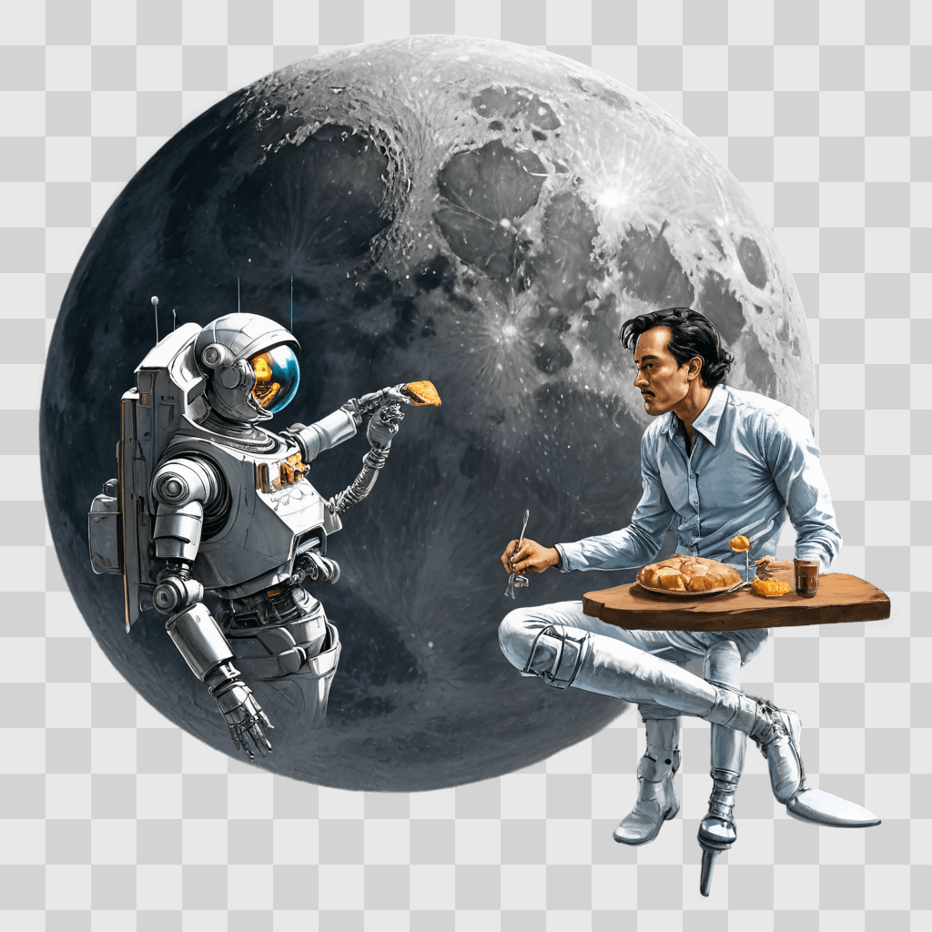 sketch moon drawing Artificial Intelligence and Man Eat Space Food