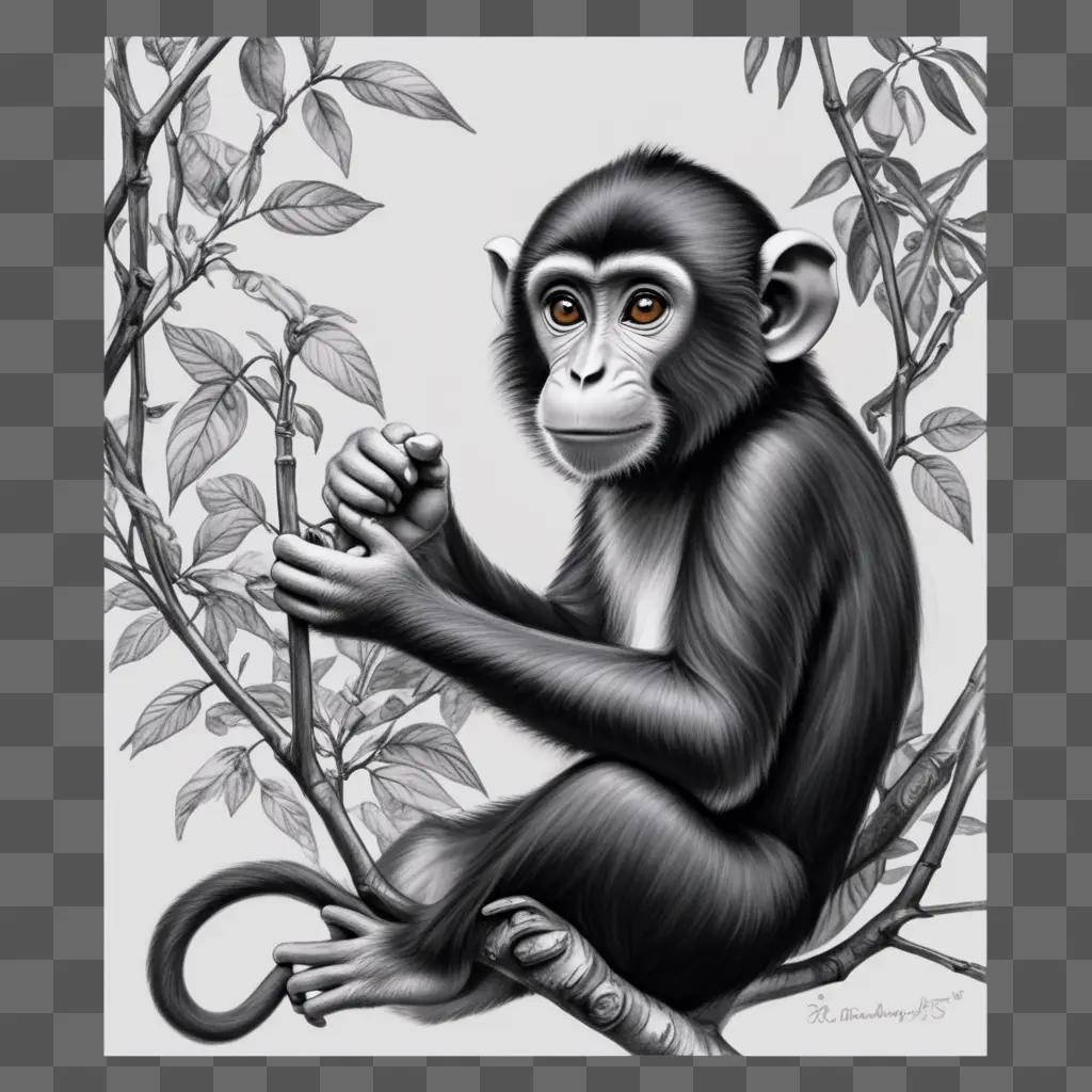 sketch of a monkey sitting on a tree branch