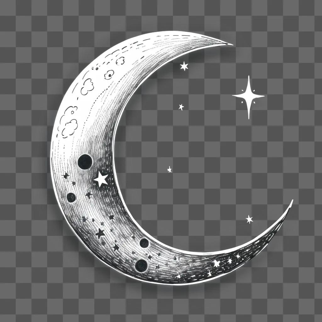 sketch of a moon with stars and a crescent