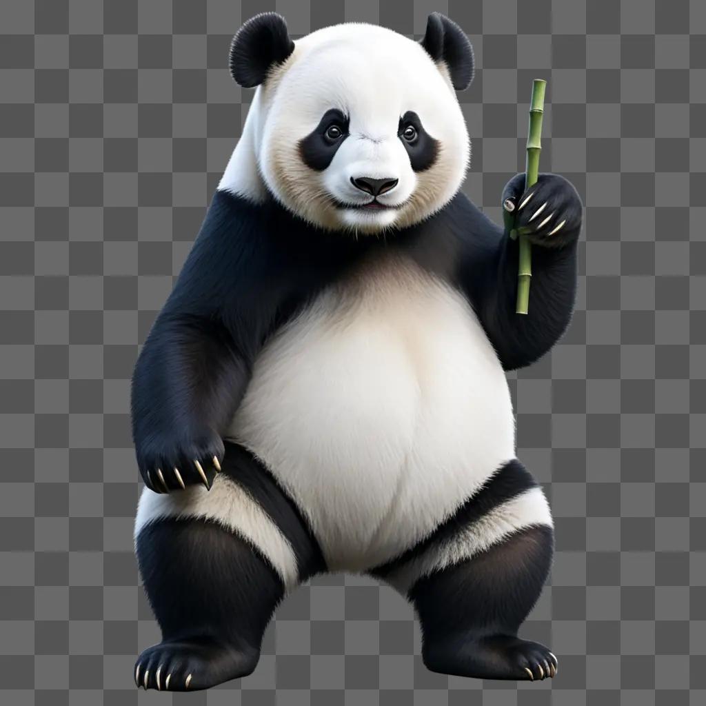 sketch of a panda holding a bamboo stick