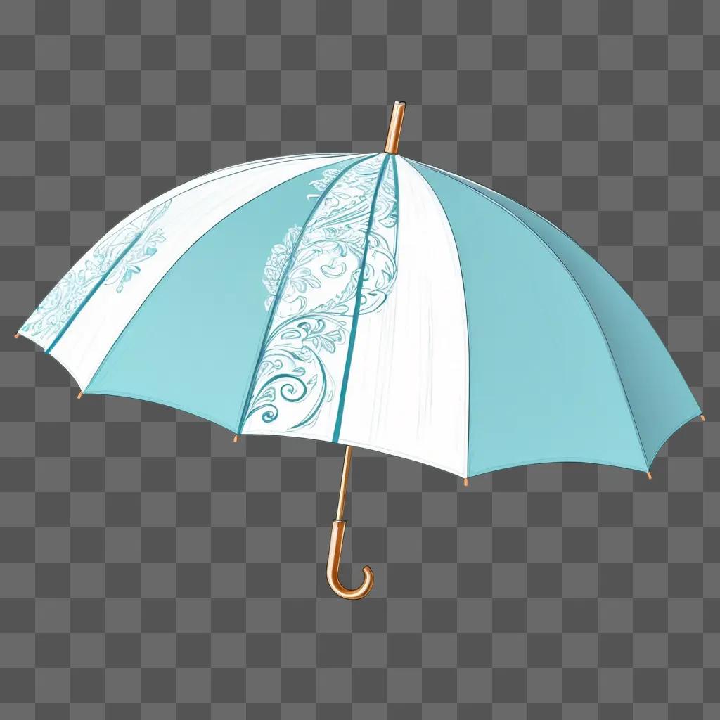 sketch of a white and blue umbrella