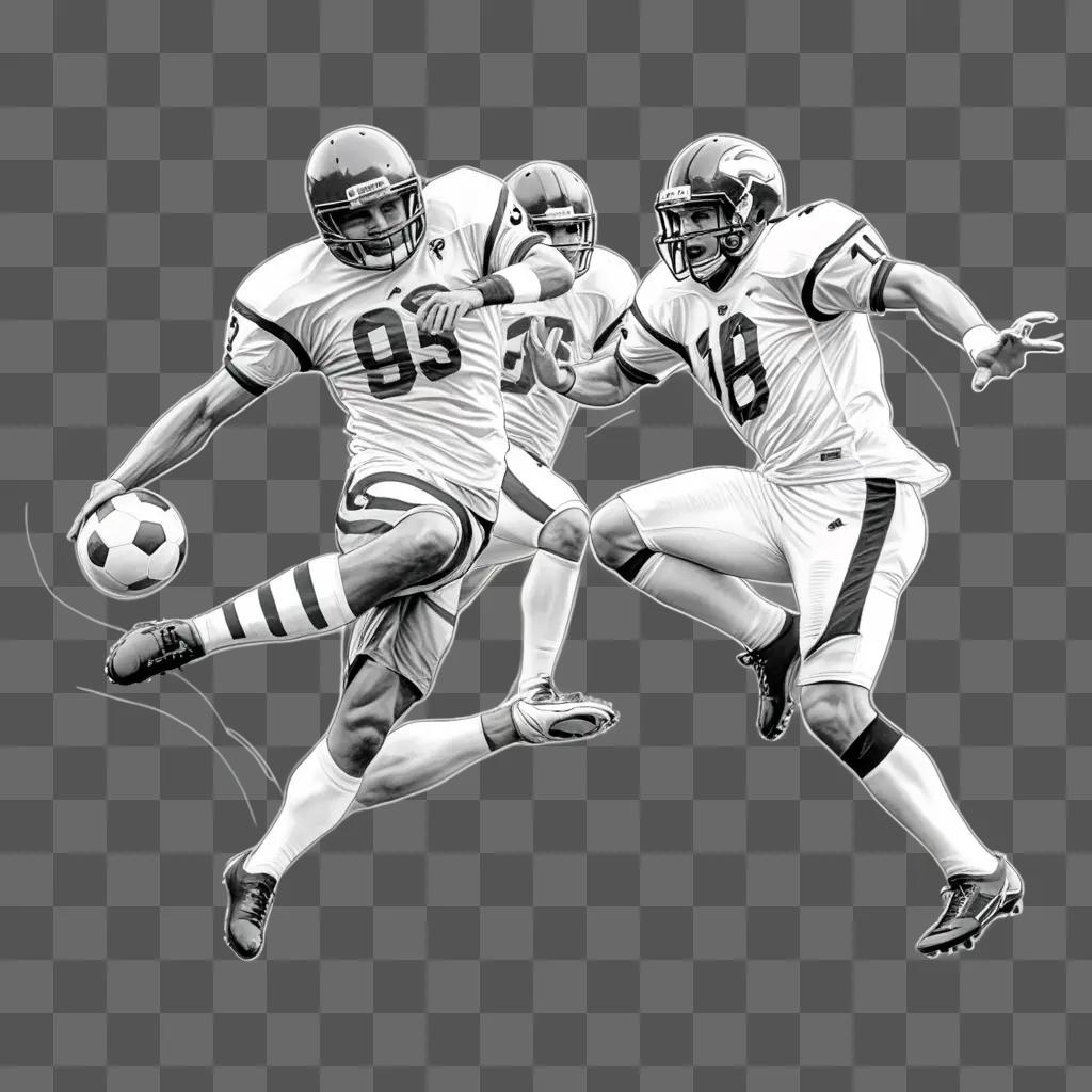 sketch of football players with the ball