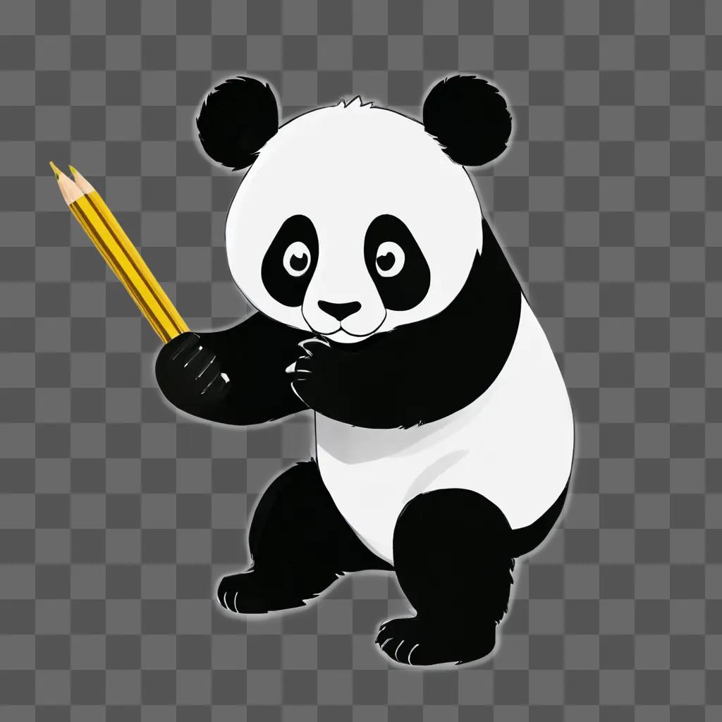 sketch panda drawing A cartoon panda holds a yellow pencil